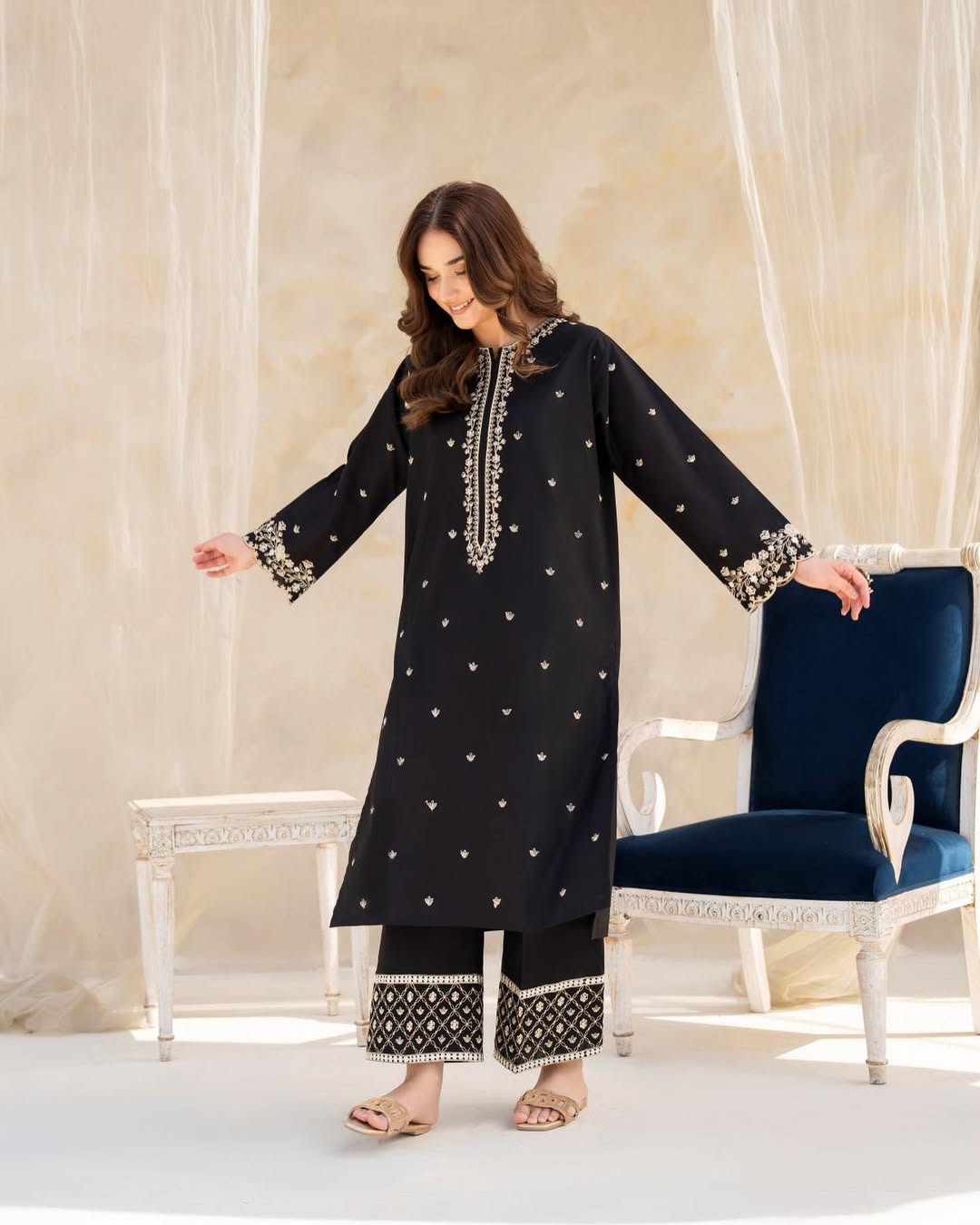 BLACK HOCK EMB LONG LENGTH STITCHED FOR GIRLS
