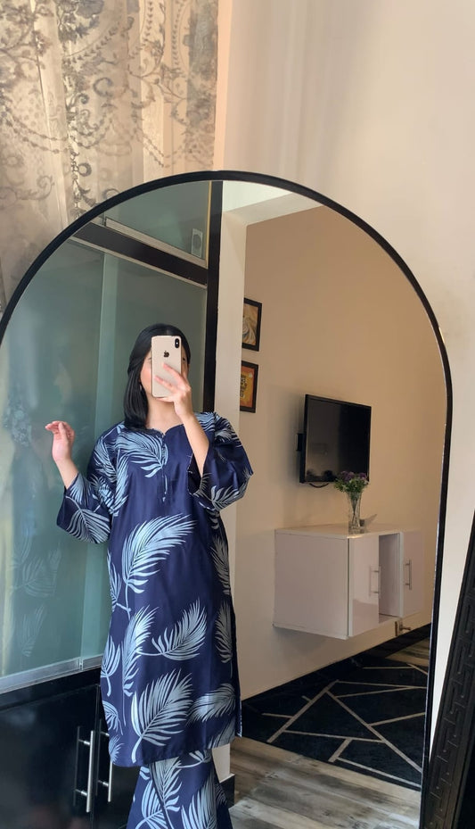 Big leaf Print Two Pieces Stitched For Girls