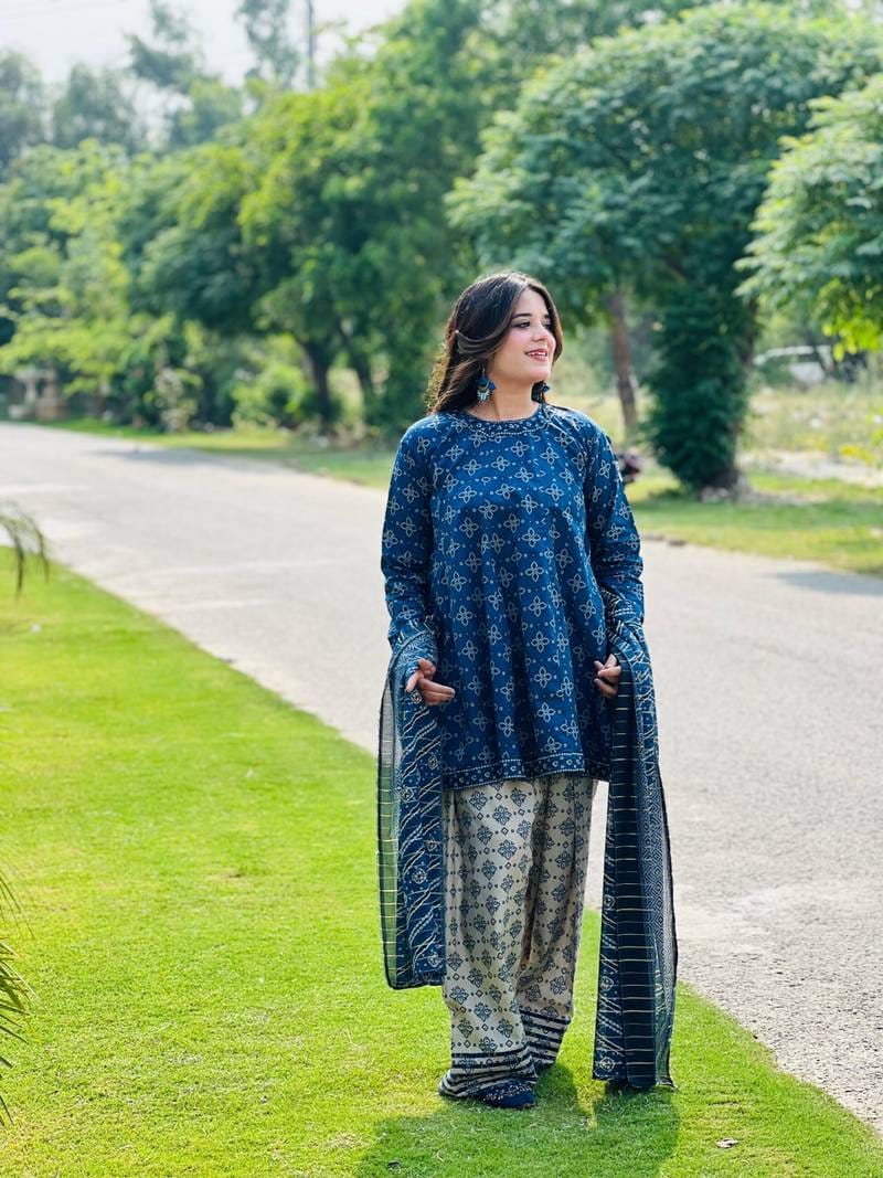 BERRY 3PC SUIT WITH FARSHI SHALWAR STITCHED FOR GIRLS