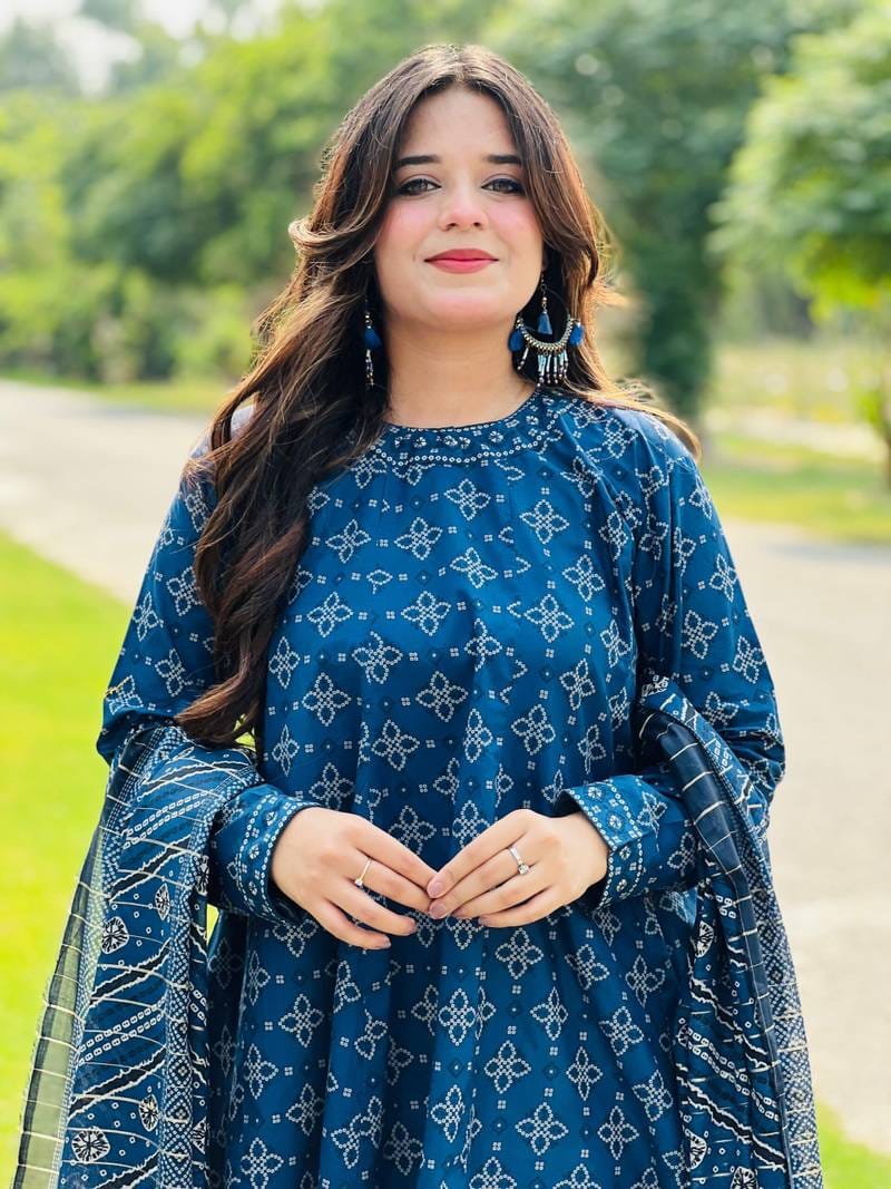 BERRY 3PC SUIT WITH FARSHI SHALWAR STITCHED FOR GIRLS