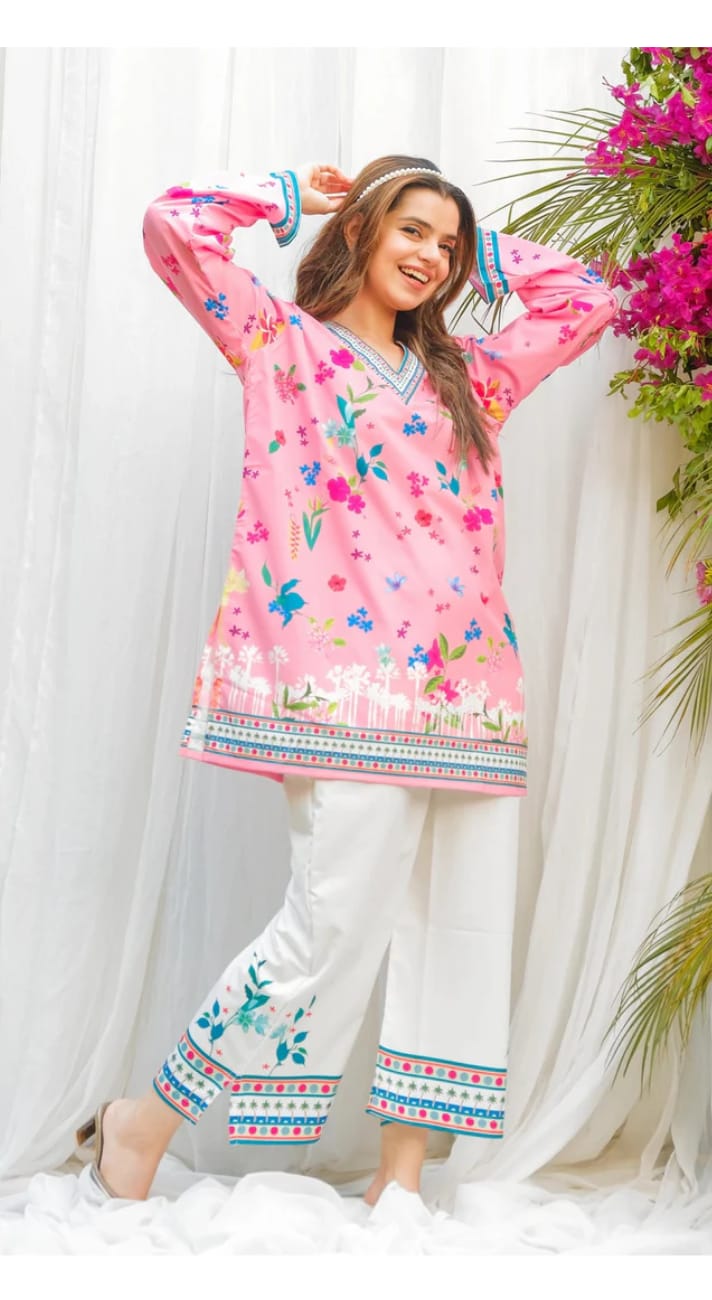 Dananeer Floral Shirt and Trouser 2 pieces stitched for girls