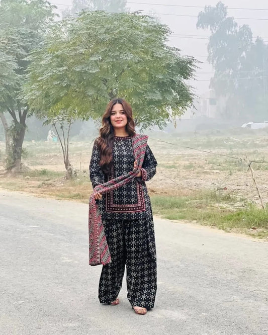 DIGITAL PRINT AJRAK CHUNRI STITCHED 03 PIECES