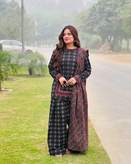 DIGITAL PRINT AJRAK CHUNRI STITCHED 03 PIECES