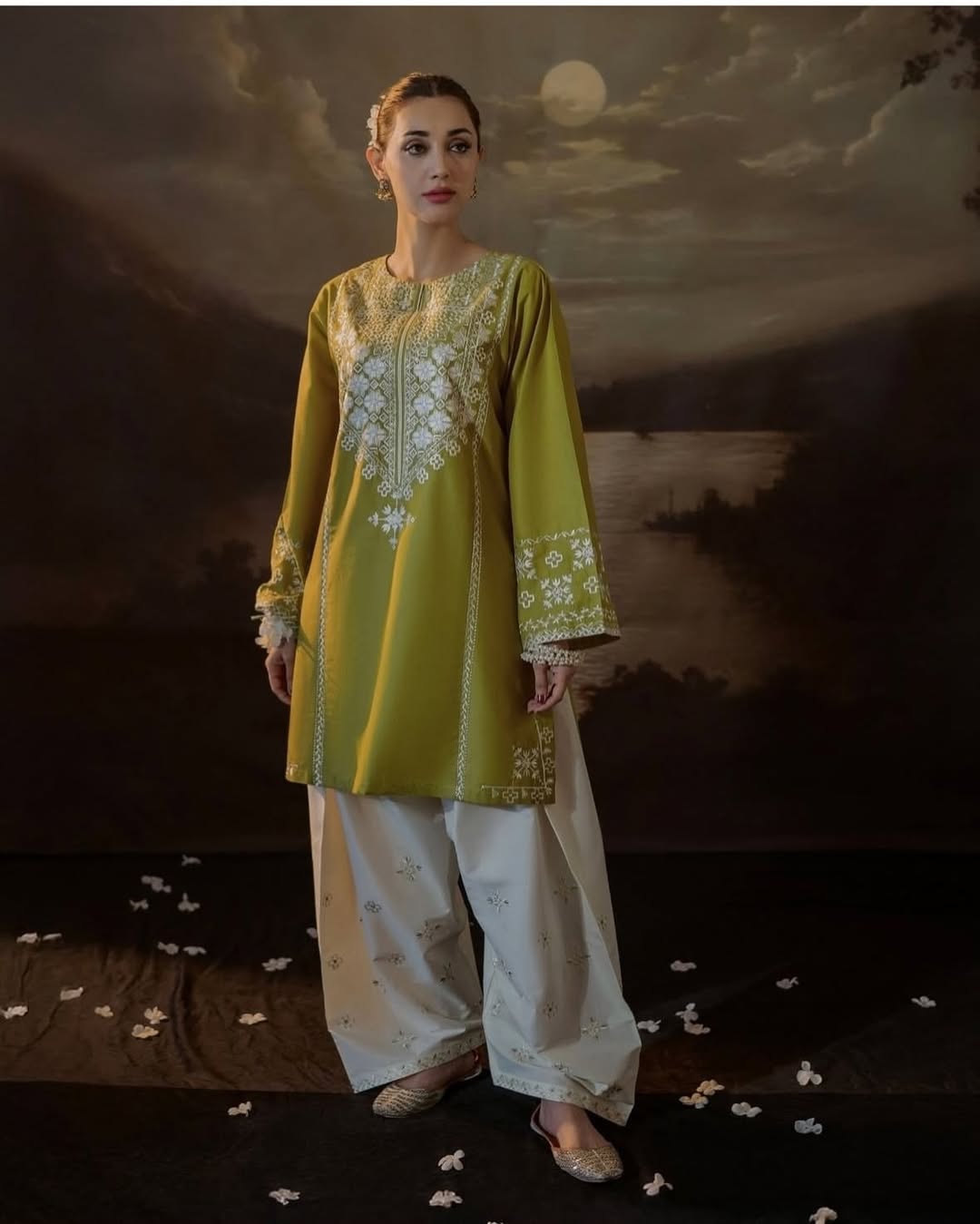 MUSTARD EMB CO-ORD SET STITCHED FOR GIRLS