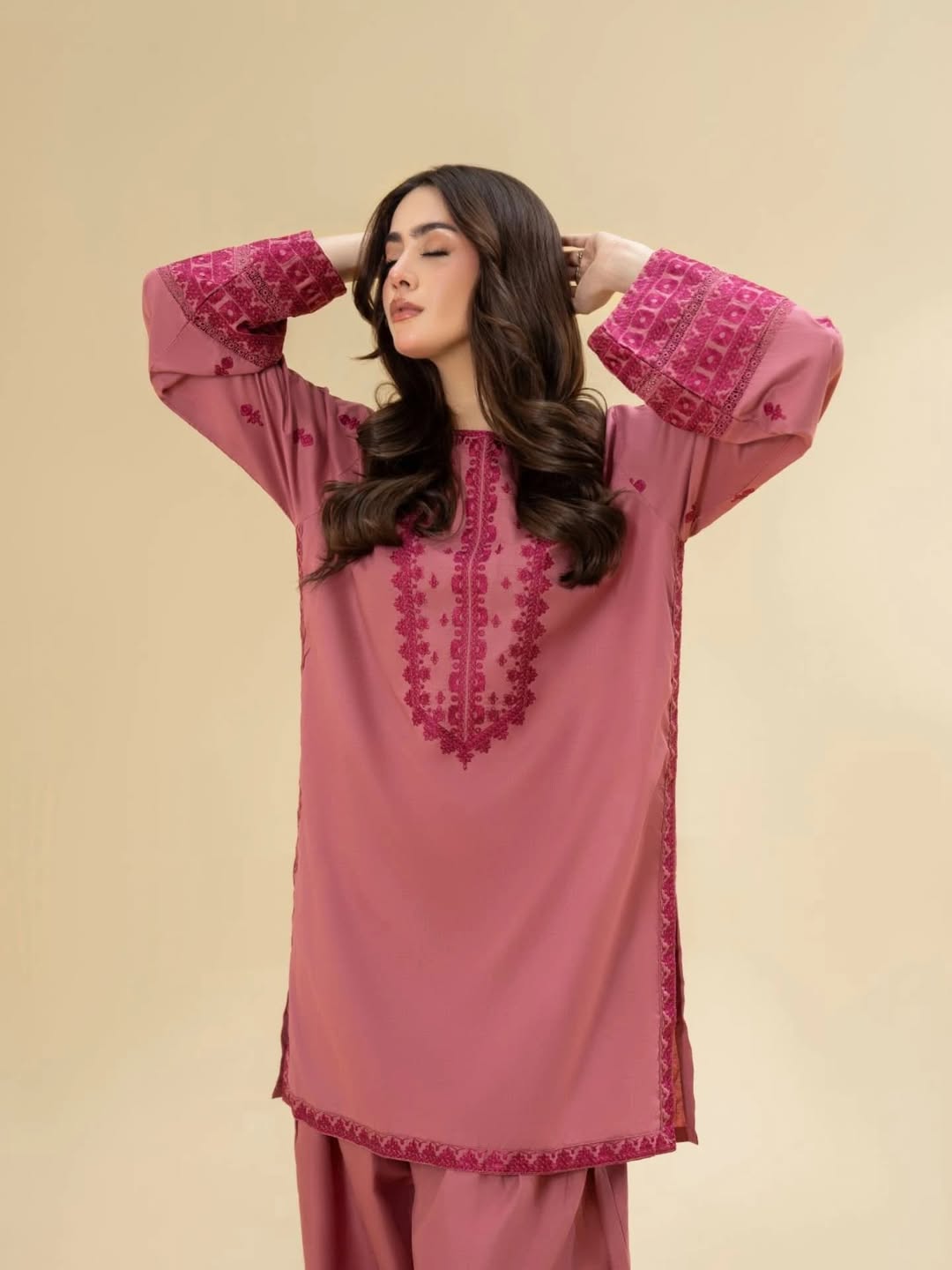 RUBY PINK EMB CO-ORD SET STITCHED FOR GIRLS