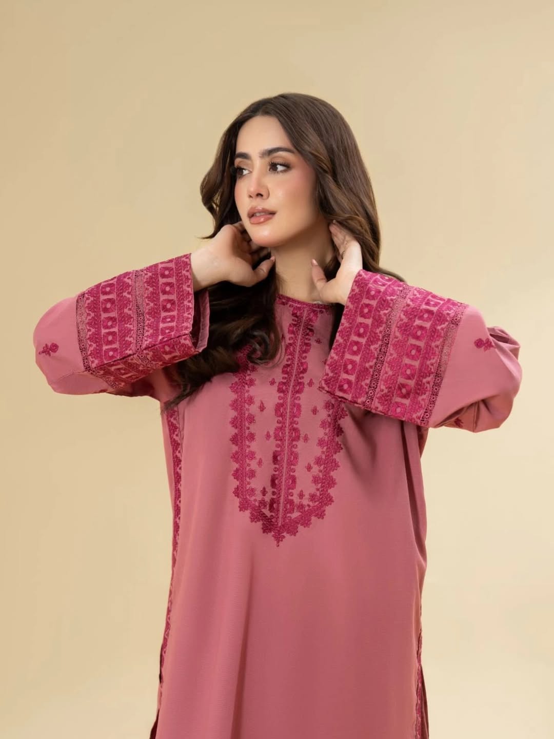 RUBY PINK EMB CO-ORD SET STITCHED FOR GIRLS