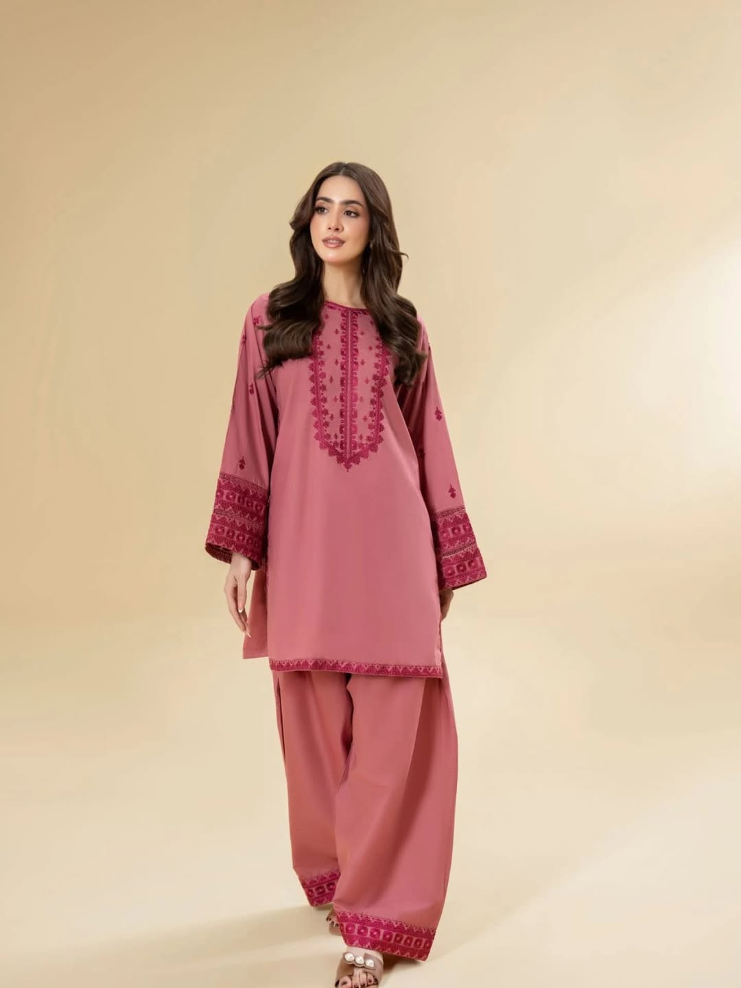 RUBY PINK EMB CO-ORD SET STITCHED FOR GIRLS