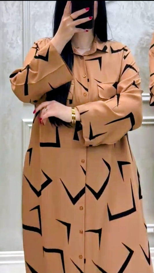 BROWNISH LONG SHIRT STITCHED FOR GIRLS